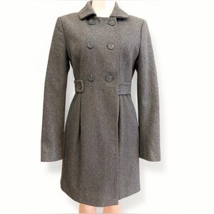Ann Taylor LOFT Grey Wool Blend Peacoat Size 6 Double Breasted Mid Length